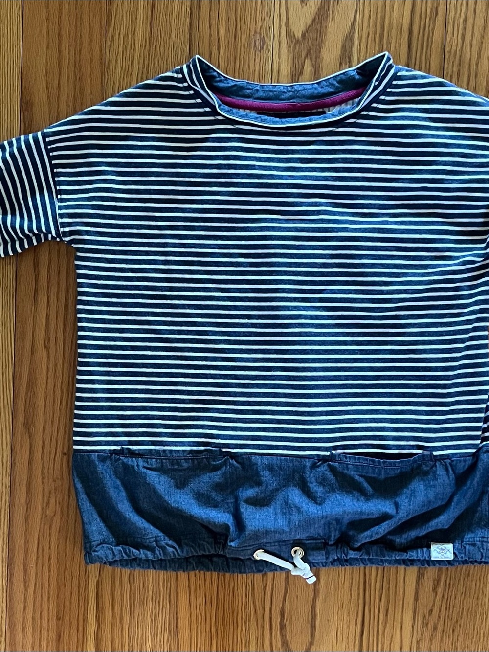 Women’s Navy & White Striped Top with Drawstring Hem